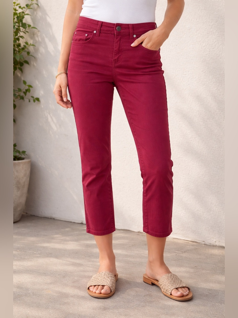 Burberry London Pink Fuchsia Skinny Crop Jeans Size 26 Designer Stretch Denim